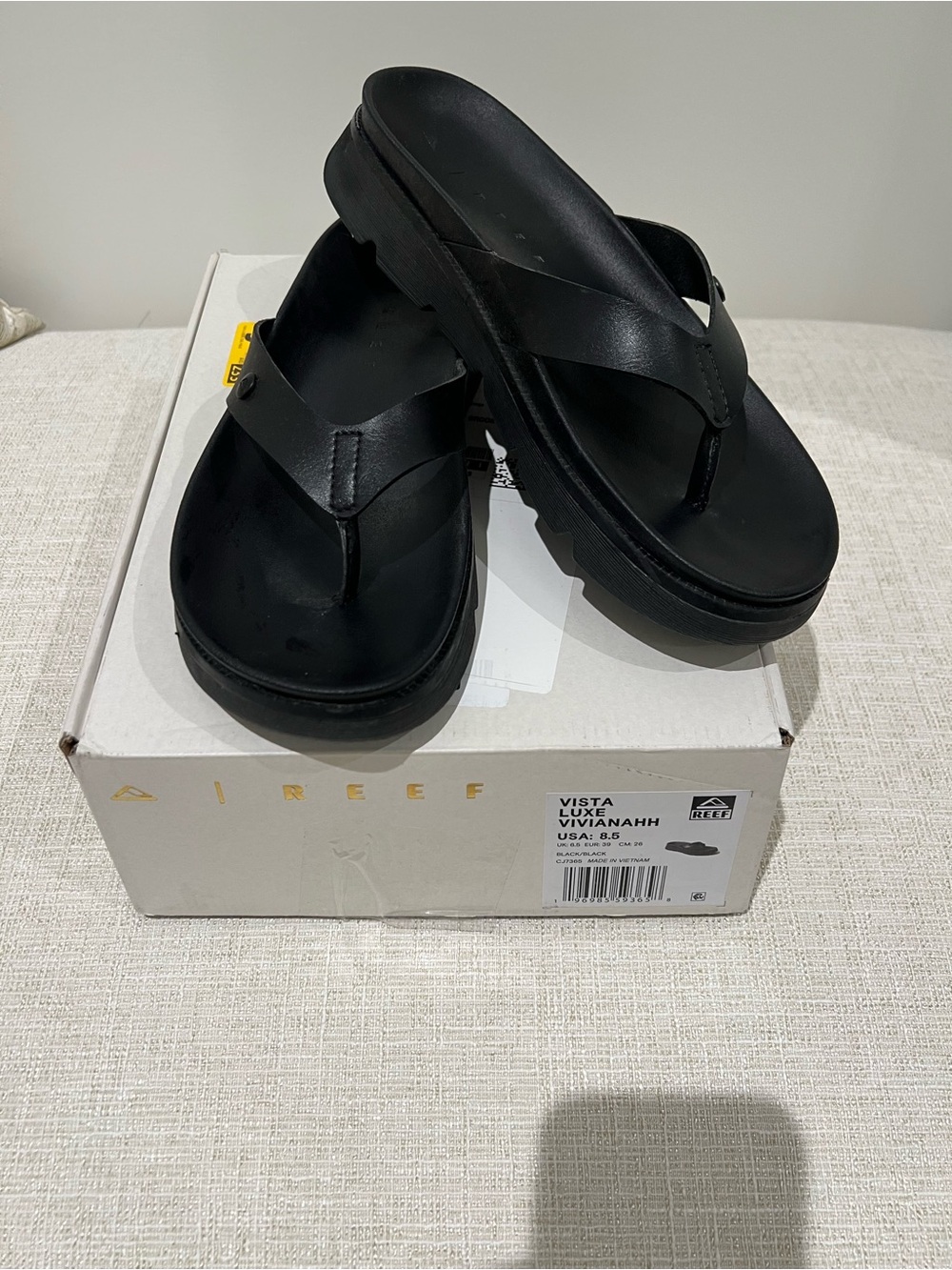Reef Black Platform Thong Sandals
